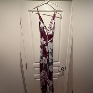 Luxxel Burgundy and White Floral Maxi Dress
